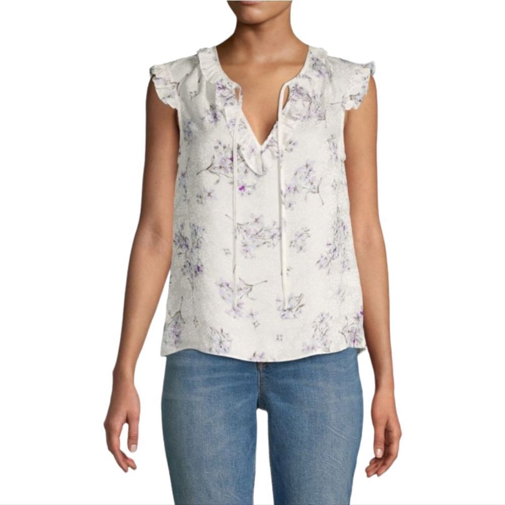 REBECCA TAYLOR Silk Floral Hydrangea Ruffle Neck Blouse 8